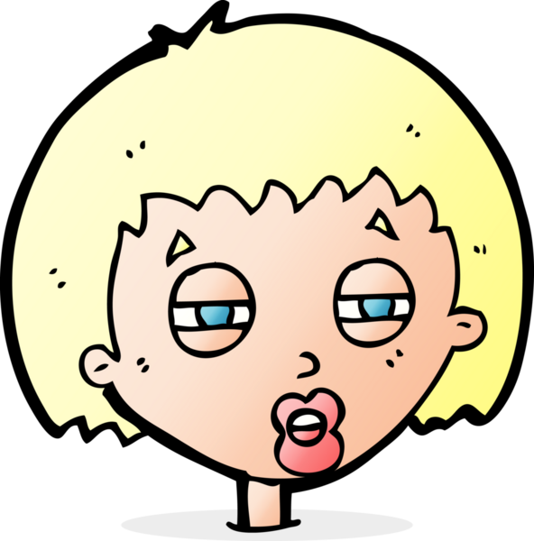 Bir insan tarafından çizilmiş, kısık gözlü bir karikatür kadını.