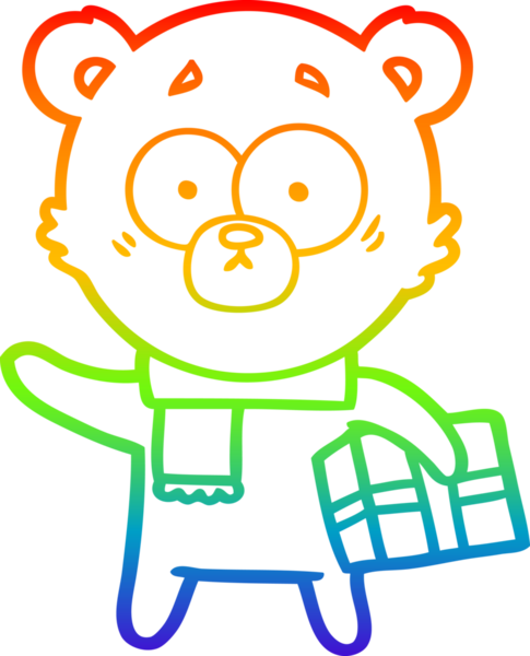 Bir insan tarafından çizilmiş sinirli bir Noel ayısının çizdiği gökkuşağı gradyan çizgisi.