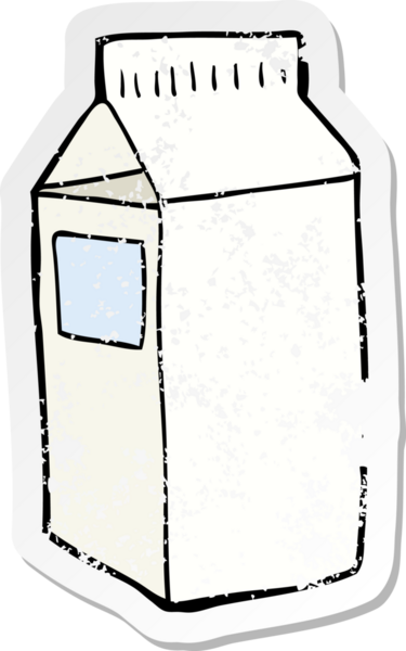 Bir insan tarafından çizilmiş bir süt kutusunun sıkıntılı etiketi.