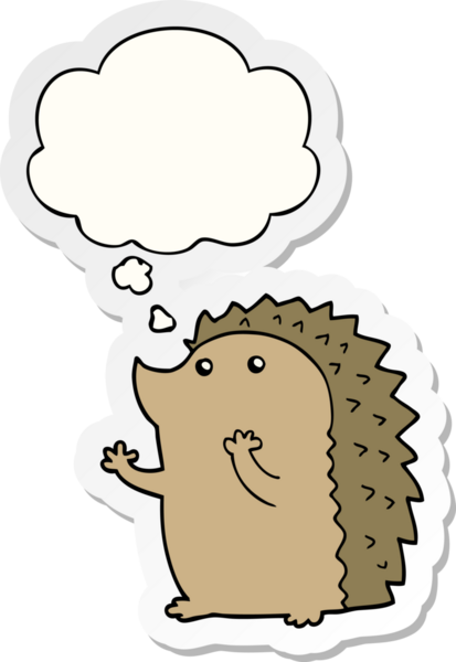 Düşünce baloncuğu insan tarafından çizilmiş bir çıkartma olan kirpi çizgi filmi.