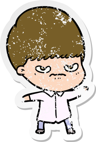 Bir insan tarafından çizilmiş kızgın bir çizgi film çocuğunun sıkıntılı çıkartması.