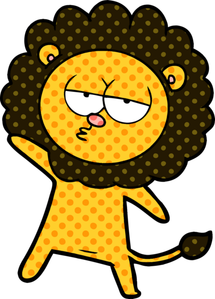 Bir insan tarafından çizilmiş yorgun bir aslan.