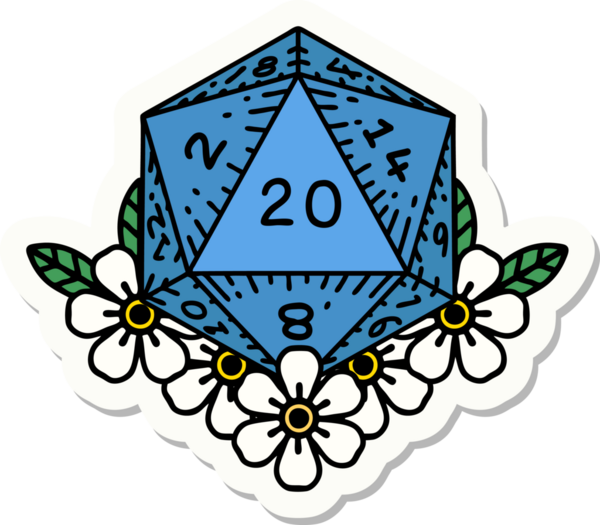 Bir insan tarafından çizilmiş 20 D20 zarının etiketi.