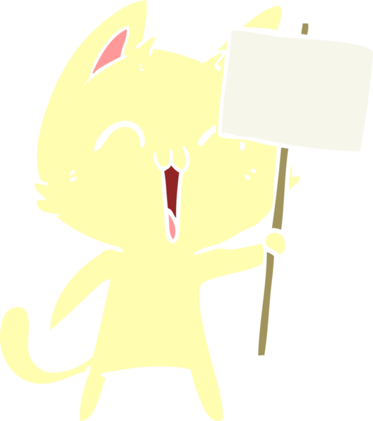 Bir insan tarafından çizilmiş mutlu düz renkli çizgi film kedisi