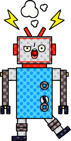 Bir insan tarafından çizilmiş bozuk bir robotun çizgi romanı.