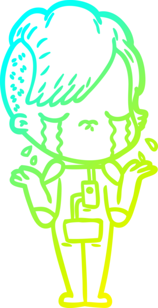 Bir insan tarafından çizilmiş uzay giysileri içinde ağlayan bir kız çizimi.