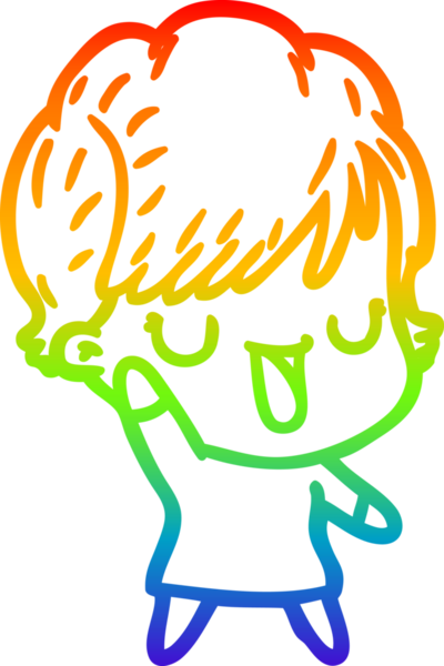 Gökkuşağı gradyan çizgi çizimi bir insan tarafından çizilmiş bir karikatür kadın