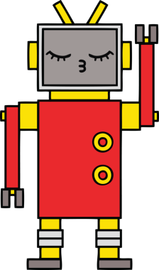 Bir insan tarafından çizilmiş sevimli bir robot karikatürü.