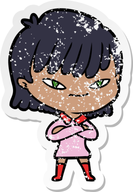 Bir insan tarafından çizilmiş karikatür bir kadının sıkıntılı çıkartması.