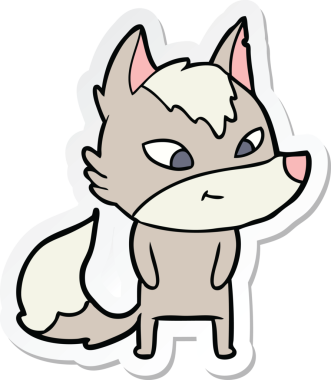 Bir insan tarafından çizilmiş dost canlısı bir kurt çizgi filminin çıkartması.