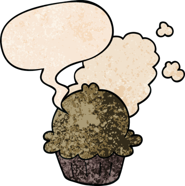 Bir insan tarafından çizilmiş eski moda konuşma baloncuklu şirin bir çizgi film pastası.