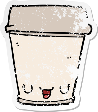 Bir insan tarafından çizilmiş çizgi film kahve fincanının sıkıntılı çıkartması.