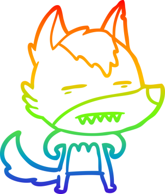 Gökkuşağı gradyan çizgi çizimi bir insan tarafından çizilmiş dişleri gösteren bir kurt çizgi