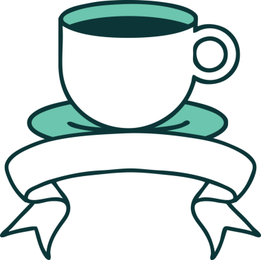 Bir insan tarafından çizilmiş bir fincan kahvenin bayrağıyla geleneksel dövme.