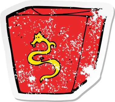 Bir insan tarafından çizilmiş karikatür makarna kutusunun gerilimli yapıştırması.