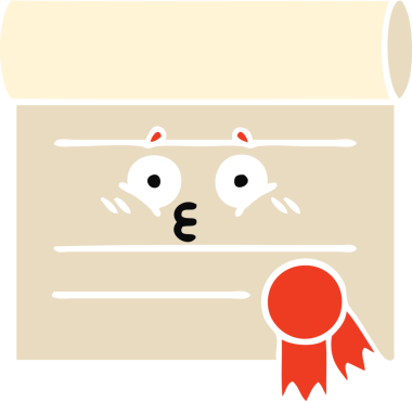 Bir insan tarafından çizilmiş bir sertifikanın düz renk retro karikatürü