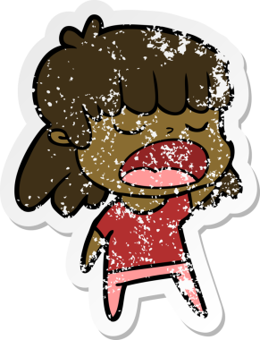 Bir insan tarafından yüksek sesle çizilmiş karikatür kadının sıkıntılı çıkartması.