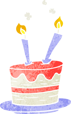 Bir insanın çizdiği doğum günü pastasının retro karikatürü.