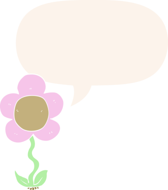 bir insan tarafından çizilmiş, konuşma baloncuklu karikatür çiçeği