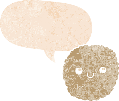 grunge içinde konuşma balonu olan karikatür bisküvisi bir insan tarafından çizilmiş sıkıntılı retro desen tarzı