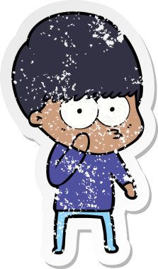 Bir insan tarafından çizilmiş meraklı bir çizgi film çocuğunun sıkıntılı çıkartması.