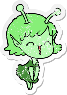 Bir insan tarafından çizilmiş uzaylı bir kızın kederli çıkartması.