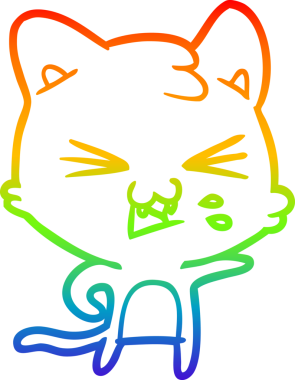 Gökkuşağı gradyan çizgi çizimi Bir insan tarafından çizilmiş bir çizgi kedi tıslama