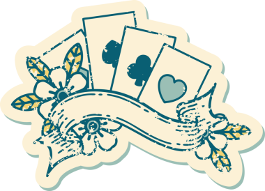 Bir insan tarafından çizilmiş kartların ve pankartın sembolik dövmeli resmi