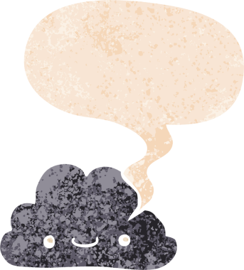 Bir insan tarafından çizilmiş grunge sıkıntılı retro biçiminde konuşma baloncuğu ile sevimli çizgi film bulutu