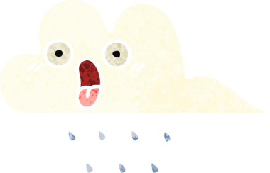 Bir insan tarafından çizilmiş yağmur bulutunun retro çizim tarzı karikatürü