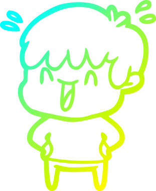 Bir insan tarafından çizilmiş gülen bir çizgi film karakteri çizimi.