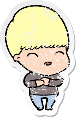 Bir insan tarafından çizilmiş mutlu çizgi film çocuğunun sıkıntılı çıkartması.