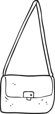 Bir insan tarafından çizilmiş siyah beyaz bir el çantası.