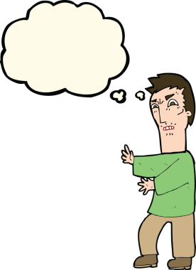 Bir insan tarafından çizilmiş düşünce baloncuğu olan kızgın bir adam.