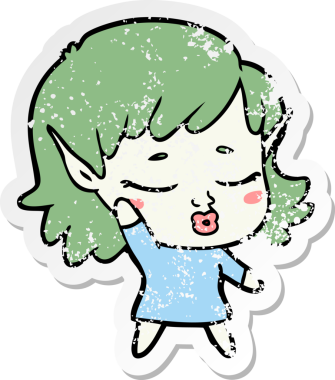 Bir insan tarafından çizilmiş güzel bir elf kızının sıkıntılı çıkartması.