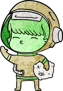 Karikatür meraklısı astronot bir insan tarafından çizilmiş uzay taşı taşıyor.