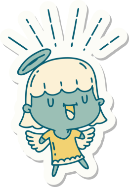 Bir insan tarafından çizilmiş dövme stili şarkı söyleyen bir meleğin çıkartması.