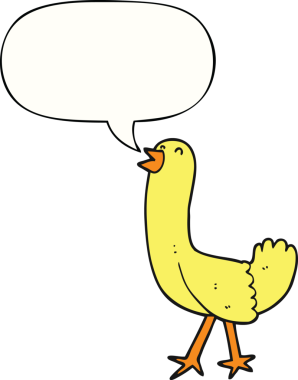 Bir insan tarafından çizilmiş konuşma balonlu çizgi film kuşu.