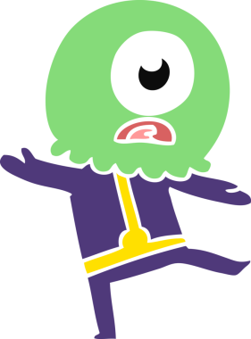 Düz renkli çizgi film Tepegöz uzaylı uzay adamı bir insan tarafından çizildi.