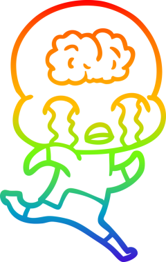 Gökkuşağı gradyan çizgi çizimi bir insan tarafından çizilmiş büyük beyin uzaylısının ağlaması