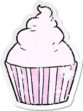 Bir insan tarafından çizilmiş bir karikatür fincan kekinin sıkıntılı çıkartması.