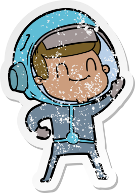 Bir insan tarafından çizilmiş mutlu bir astronotun sıkıntılı çıkartması.