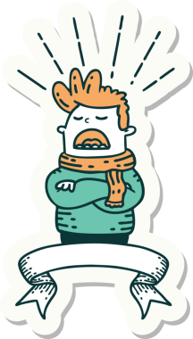 Bir insan tarafından çizilmiş eşarp takan dövme stili bir adamın çıkartması.