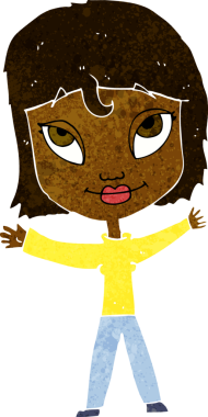 Bir insan tarafından çizilmiş kollarını sallayan mutlu kadın çizgi filmi.