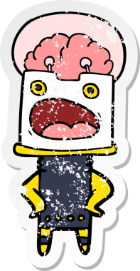 Bir insan tarafından çizilmiş karikatür robotunun sıkıntılı çıkartması.