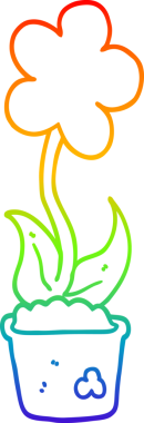 Gökkuşağı gradyan çizgisi. Bir insan tarafından çizilmiş şirin bir karikatür çiçeği.