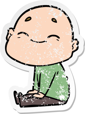 Bir insan tarafından çizilmiş mutlu, kel bir adamın sıkıntılı çıkartması.