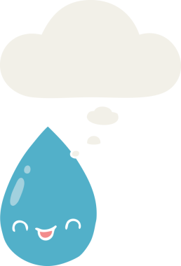 Düşünce baloncuklu tatlı yağmur damlası insan tarafından çizilmiş.