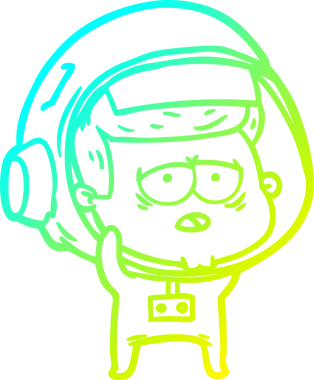 Bir insan tarafından çizilmiş soğuk gradyan çizgi çizimi yorgun astronot