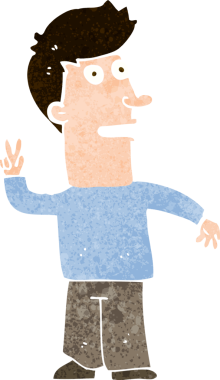 Çizgi filmci bir insan tarafından çizilmiş barış işareti yapıyor.